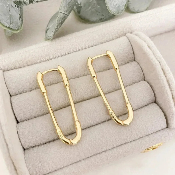 925 Sterling Silver Paperclip Earrings Safety Pin Earrings Modern Drop Earrings - Picture 5 of 9